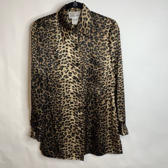 Cheetah Leopard Animal Print Satin Tunic  Blouse Sz 8 - Picture 1 of 5